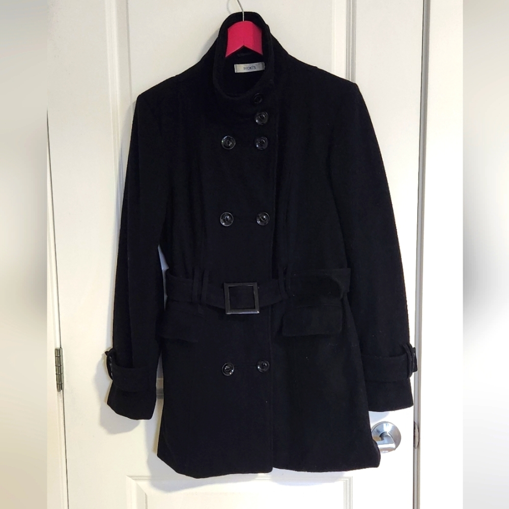 High Collar Wool Coat Large Belted